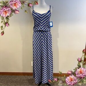 Poof Blue and Gray Striped stretchy Maxi Dress with straps